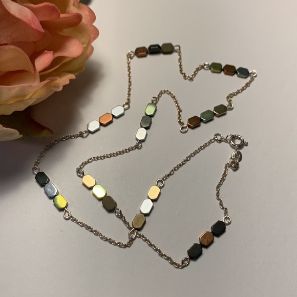 Multi-tone stationary silver necklace - Picture 1 of 8